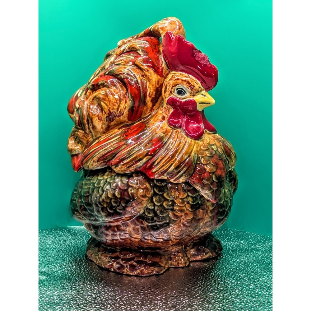 VTG MCM Atlantic Mold Rooster Chicken Cookie Jar Farmhouse Ceramic Drip Glaze